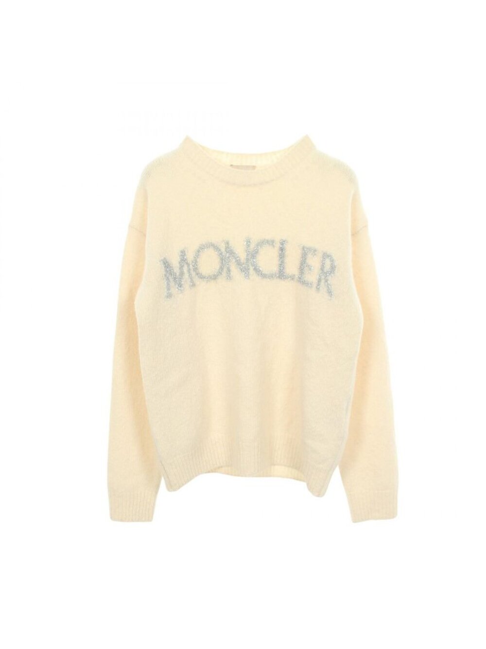 Moncler Knit Logo Crew Neck Ivory Wool Sweater
